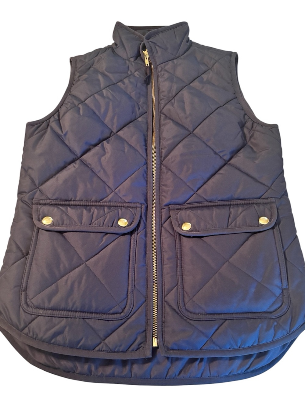 J. Crew Factory Navy Quilted Vest with Gold-Tone Hardware